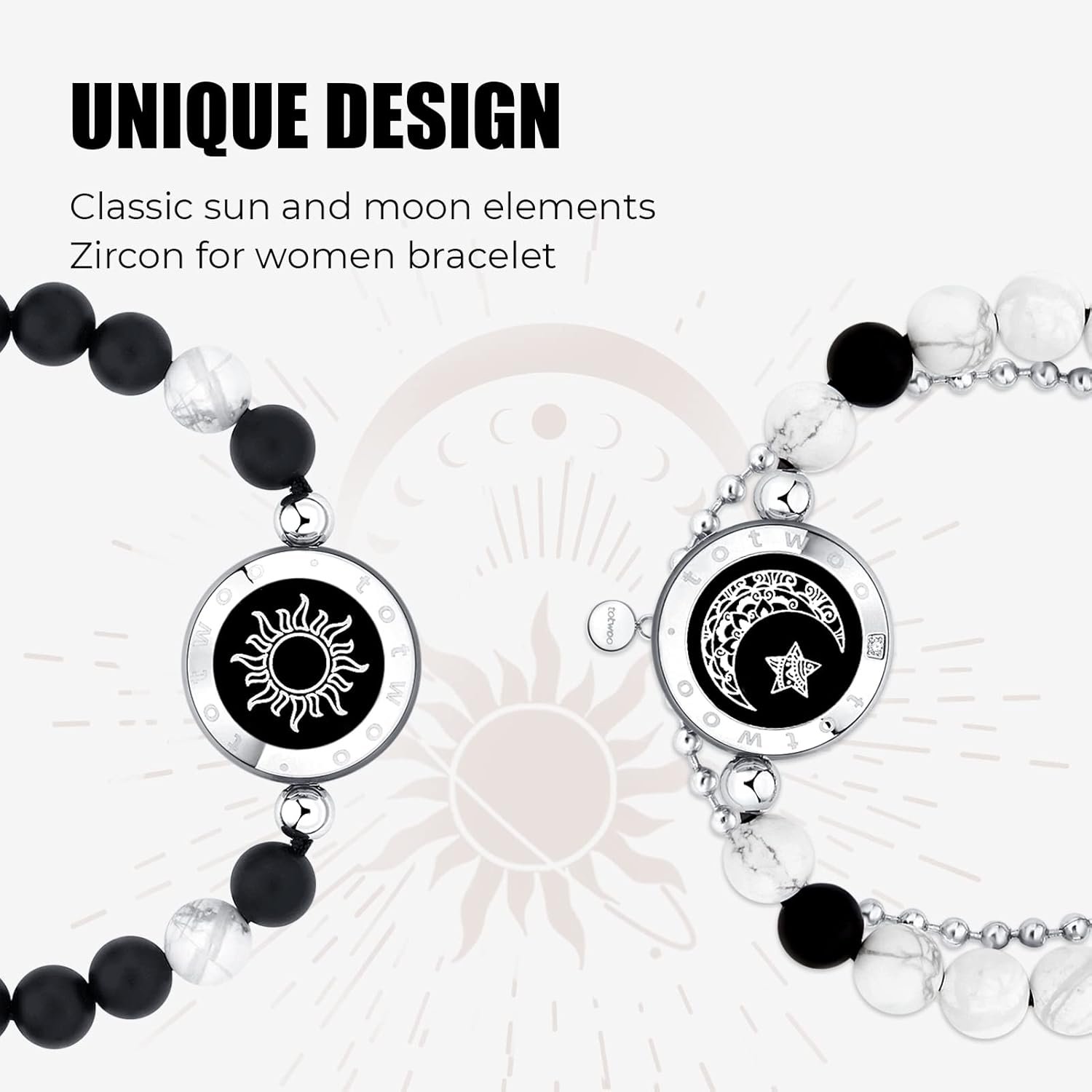 Dacida Couple Bracelet Couple Gifts Partner Bracelets with Touch Long Distance Relationship Gift for Long Distances Couple Love Gifts Vibration & Light Up Bluetooth Pairing Jewellery, Sun and Moon - Image 4