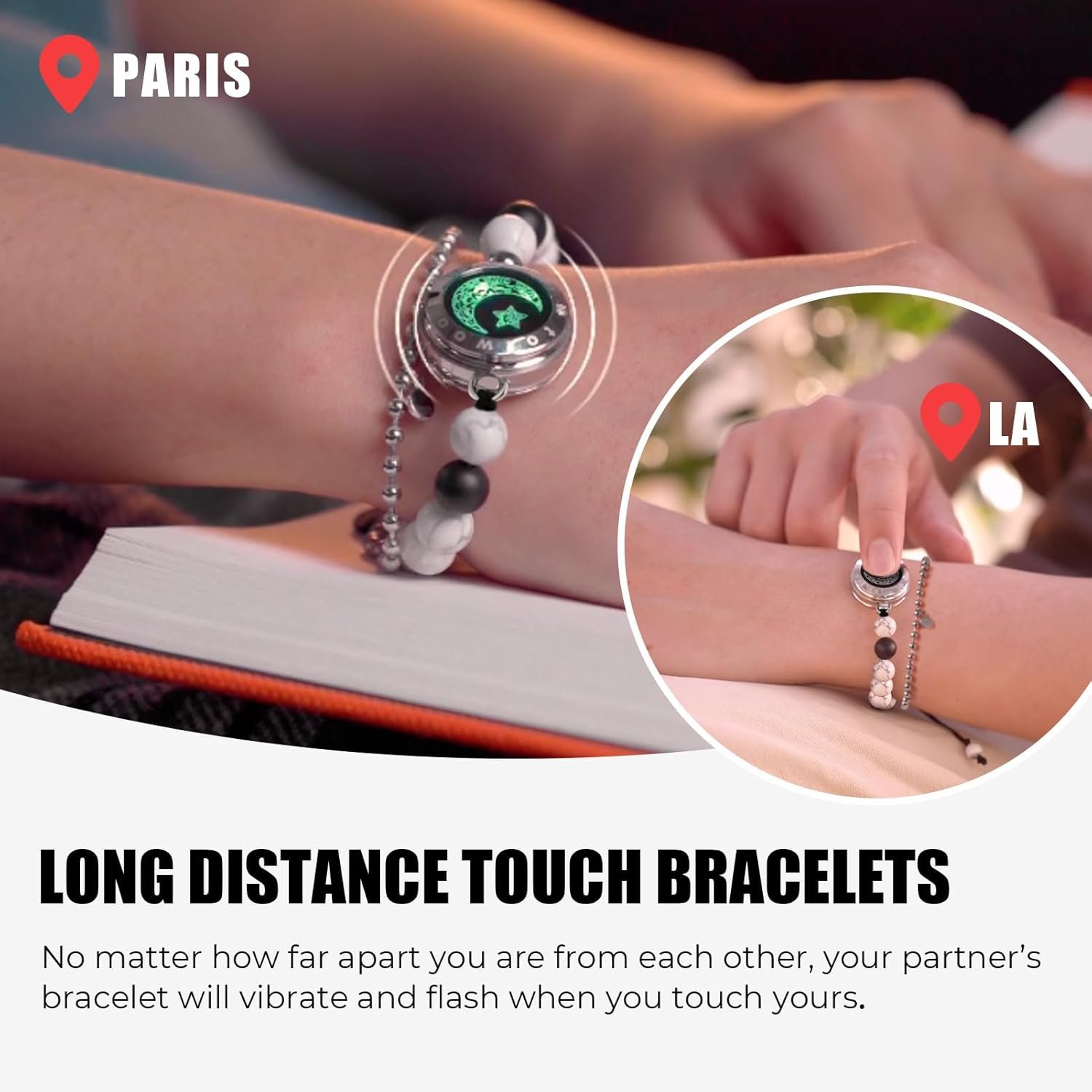 Dacida Long Distance Touch Bracelets for Couples, Vibration & Light up for Love Couples Bracelets | Long Distance Relationship Gifts for Girlfriend Bluetooth Pairing Jewelry - Image 27
