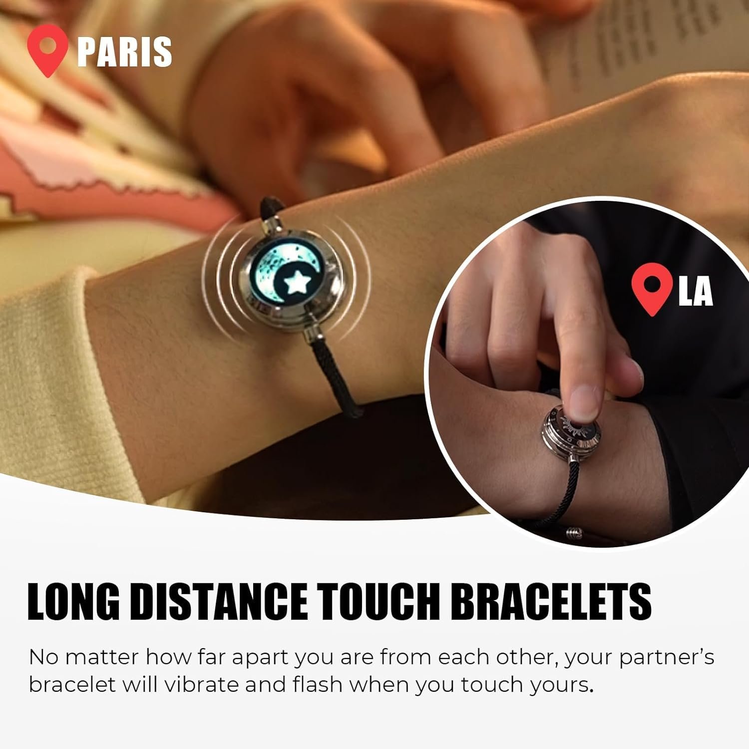 Dacida Long Distance Touch Bracelets for Couples, Vibration & Light up for Love Couples Bracelets | Long Distance Relationship Gifts for Girlfriend Bluetooth Pairing Jewelry - Image 2
