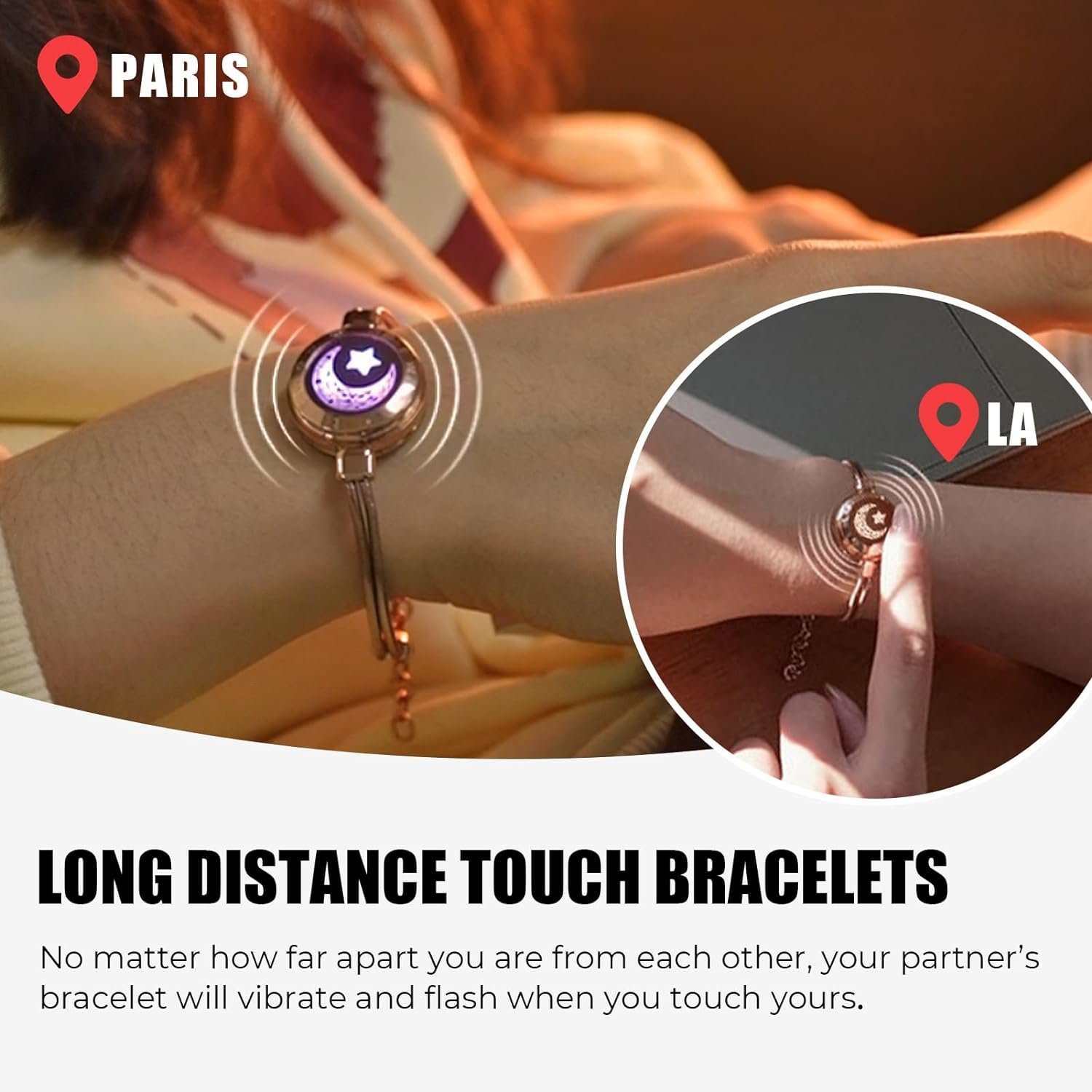 Dacida Long Distance Touch Bracelets for Couples, Vibration & Light up for Love Couples Bracelets | Long Distance Relationship Gifts for Girlfriend Bluetooth Pairing Jewelry - Image 40
