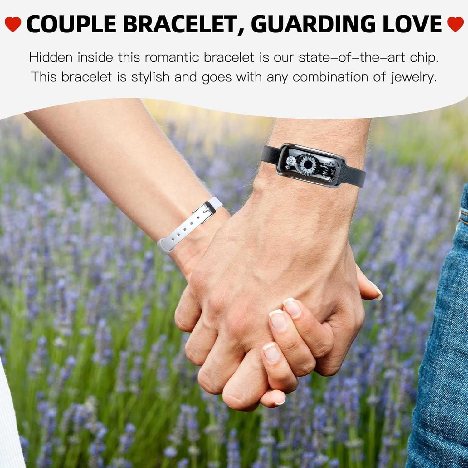 Dacida Long Distance Touch Bracelets, Send SOS SMS, Remote Smart Connection Vibration & Light Up Bracelet for Relationship Couples Girlfriend Boyfriend Family Passing on Love & Miss Gifts Jewelry Black Gold - Image 4