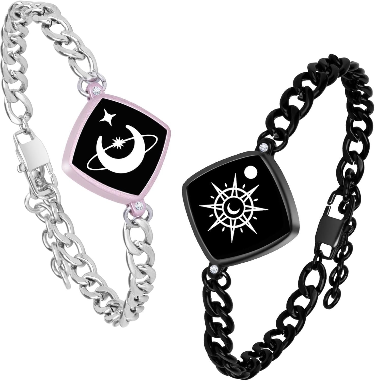 Dacida Long Distance Touch Bracelets Jewelry Set, Remote Smart Connection Love Bracelet,Send SOS SMS Relationship Bracelets Moon Star for Couples Lovers Family Friends Festivals Valentine's Day Gifts Pink