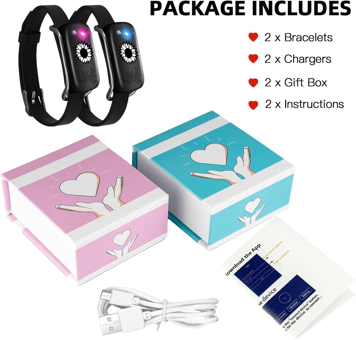 Dacida Long Distance Touch Bracelets, Send SOS SMS, Remote Smart Connection Vibration & Light Up Bracelet for Relationship Couples Girlfriend Boyfriend Family Passing on Love & Miss Gifts Jewelry Black Gold - Image 6