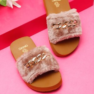SuperComfy Brown Fur Sliders for Girls