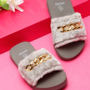SuperComfy Kids Slippers for Girls - Grey Fur Sliders