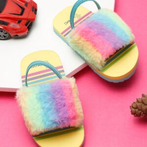 Kids Rainbow Slippers/Sliders for Girls with Adjustable Strap - Yellow